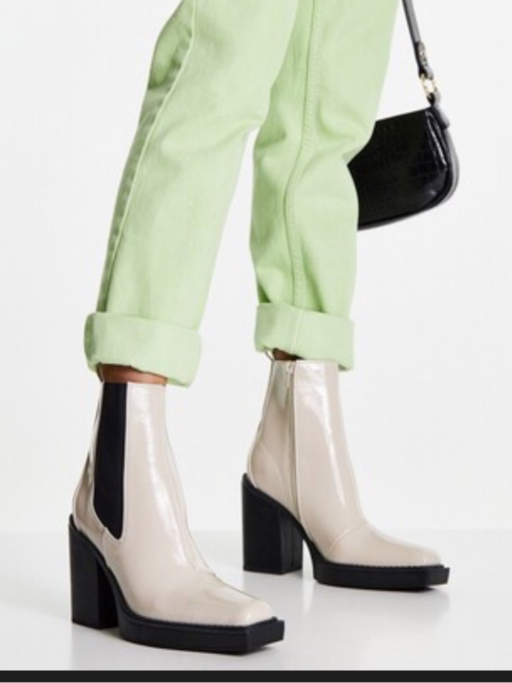 Topshop Hayden high western boot in off white 7.5